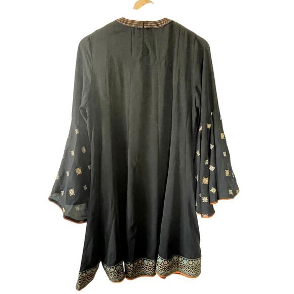SAILOR  BLACK  EMBROIDERED BOHEMIAN BABYDOLL BELL SLEEVE MINI DRESS SIZE M‎ - Picture 3 of 13